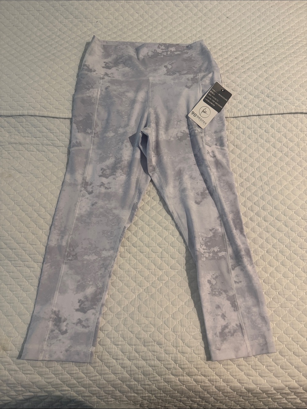90 Degree By Reflex Light Gray Lavender Tie-Dye Leggings